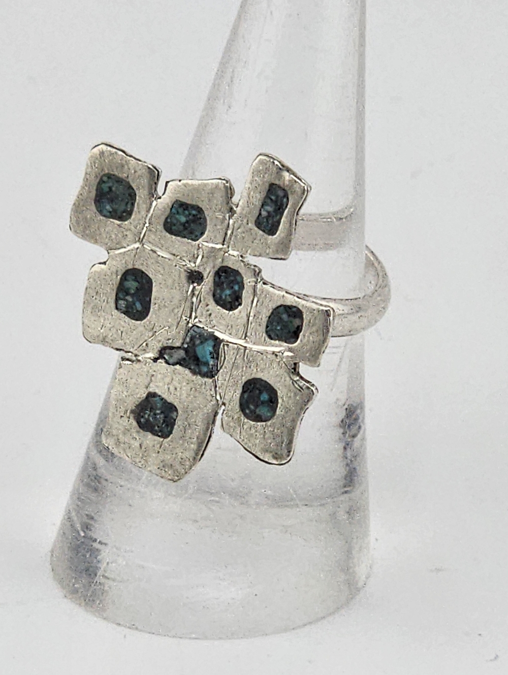 INLAY TURQUOISE ADJUSTABLE RING HANDMADE STERLING - Picture 10 of 12